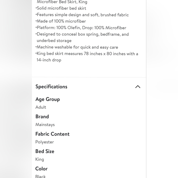 Mainstays Bedskirt Black Soft Brush Microfiber King Size Bed 78" x 80" 14" Drop - Picture 7 of 8